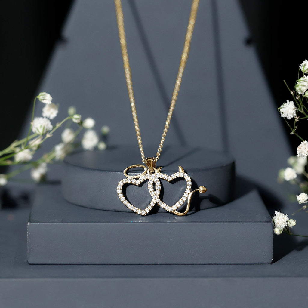 Certified Zircon Angle and Devil Twin Heart Necklace