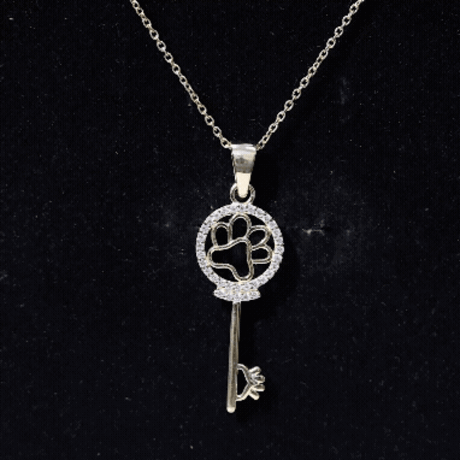 Certified Cubic Zirconia Key Pendant Necklace with Paw Motif