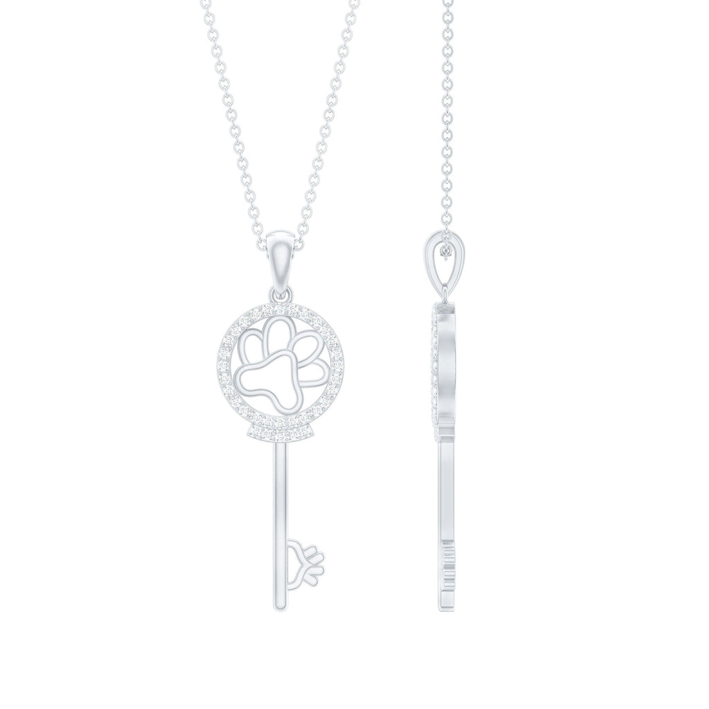 Certified Cubic Zirconia Key Pendant Necklace with Paw Motif