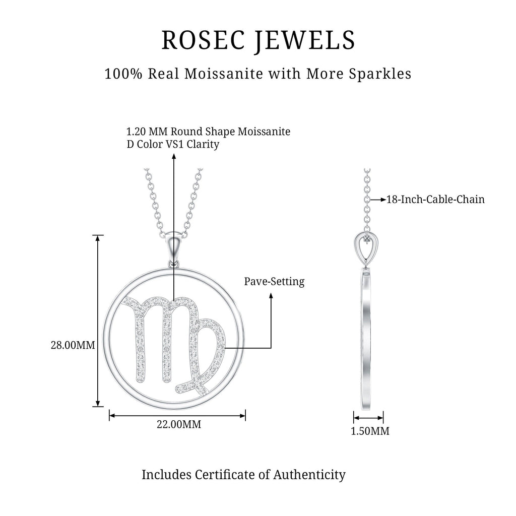 Certified Moissanite Virgo Zodiac Sign Pendant Necklace