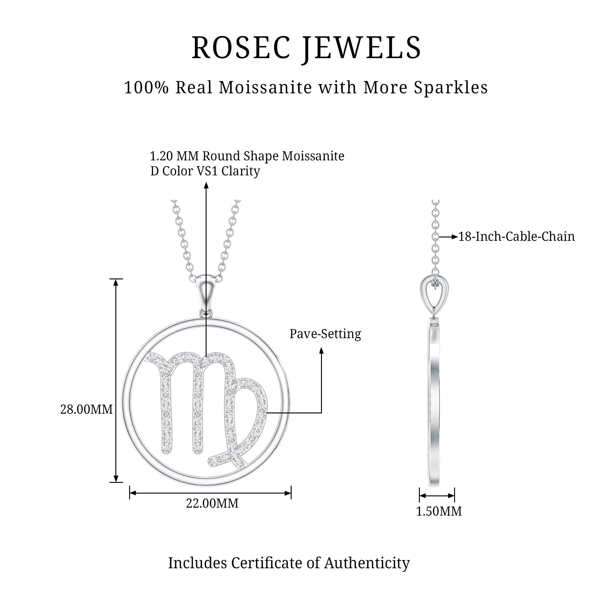 Certified Moissanite Virgo Zodiac Sign Pendant Necklace