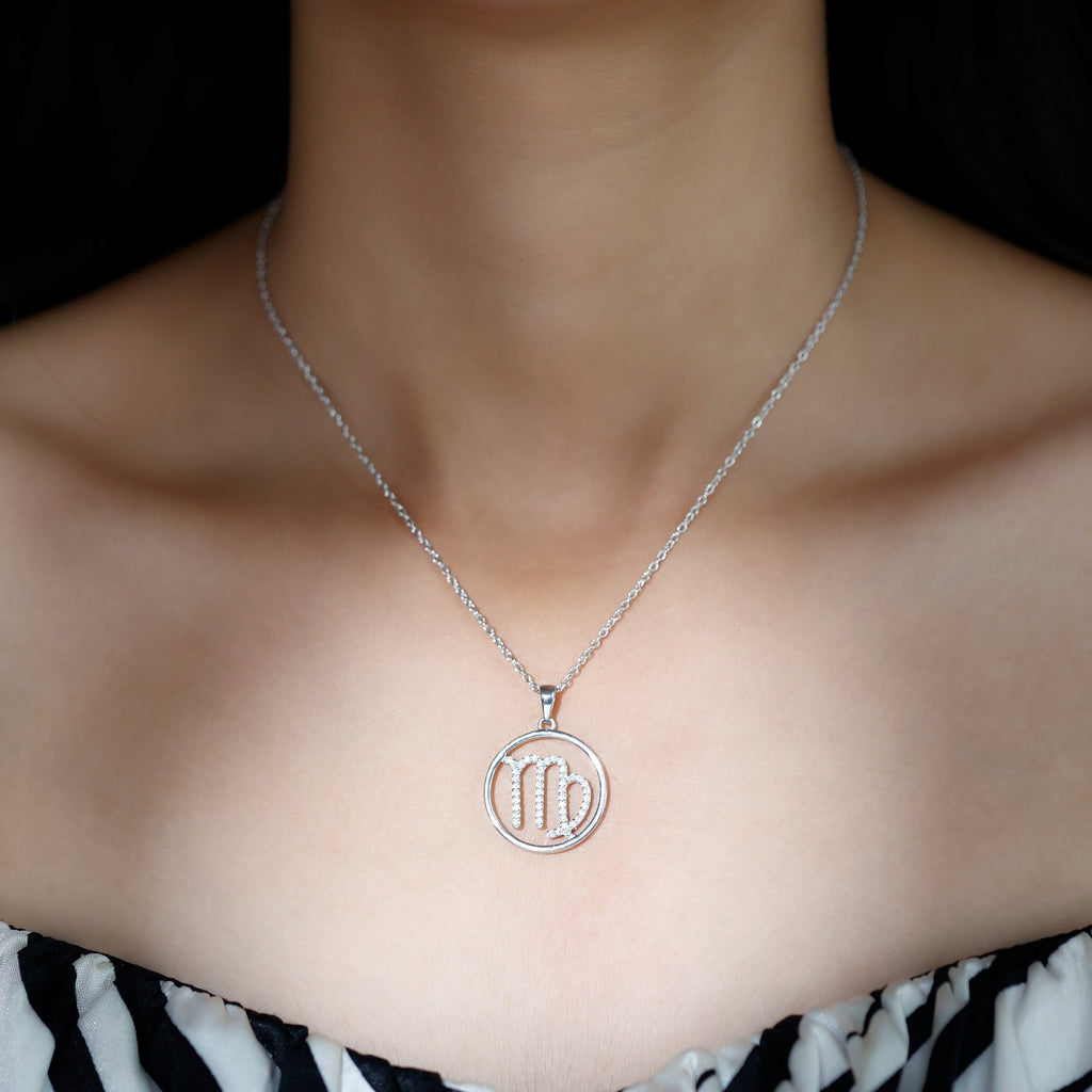 Certified Moissanite Virgo Zodiac Sign Pendant Necklace