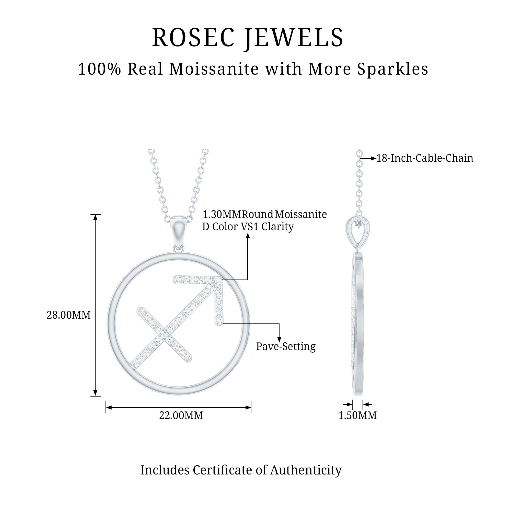 Certified Moissanite Sagittarius Zodiac Sign Necklace