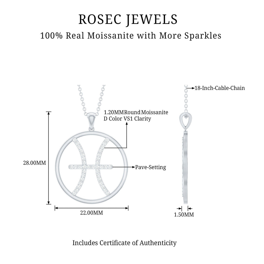 Certified Moissanite Pisces Zodiac Sign Pendant Necklace