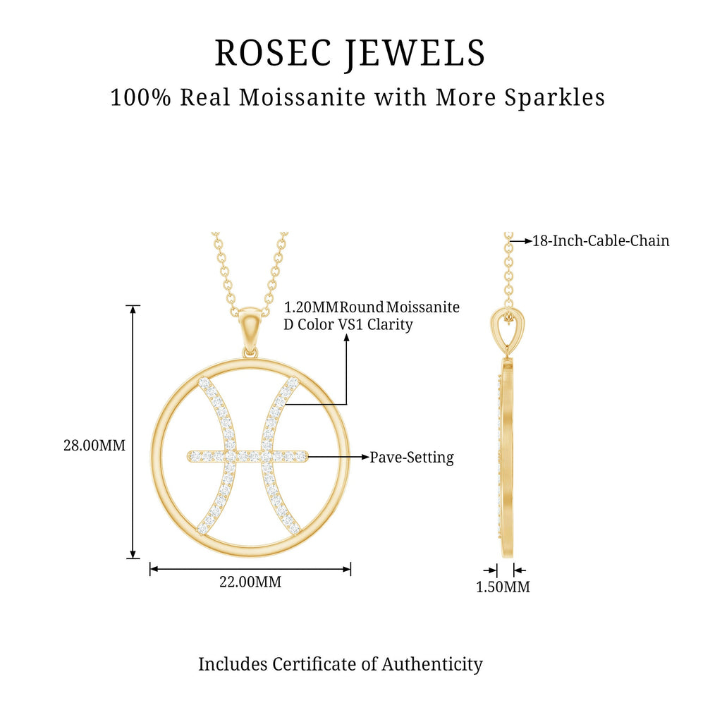 Certified Moissanite Pisces Zodiac Sign Pendant Necklace