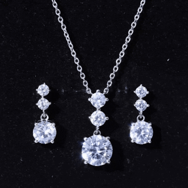 Cubic Zirconia Dangle Necklace and Earrings Set For Bride