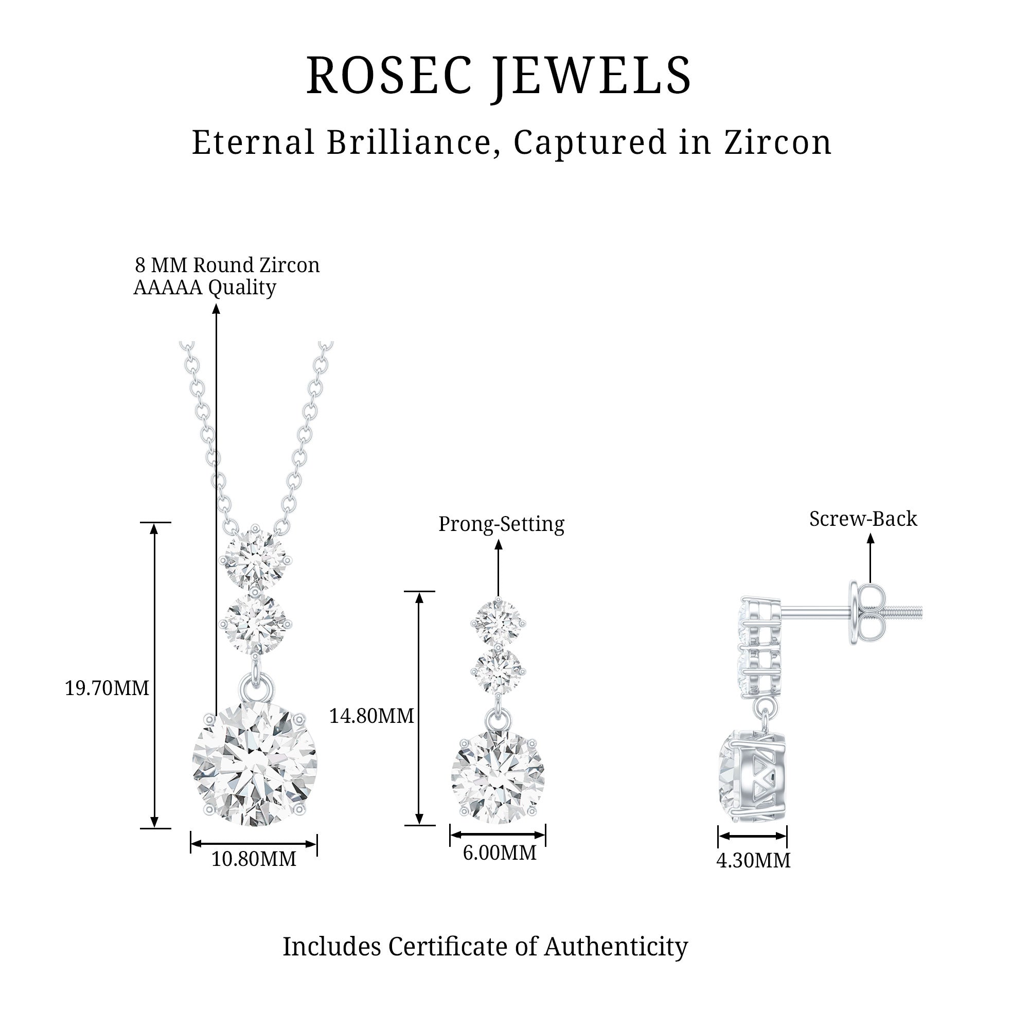 Certified Cubic Zirconia Bridal Necklace and Earrings Set in Silver