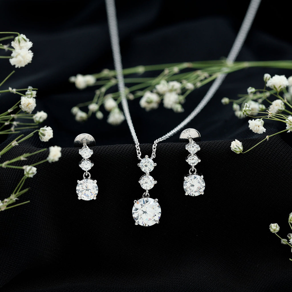 Cubic Zirconia Dangle Necklace and Earrings Set For Bride