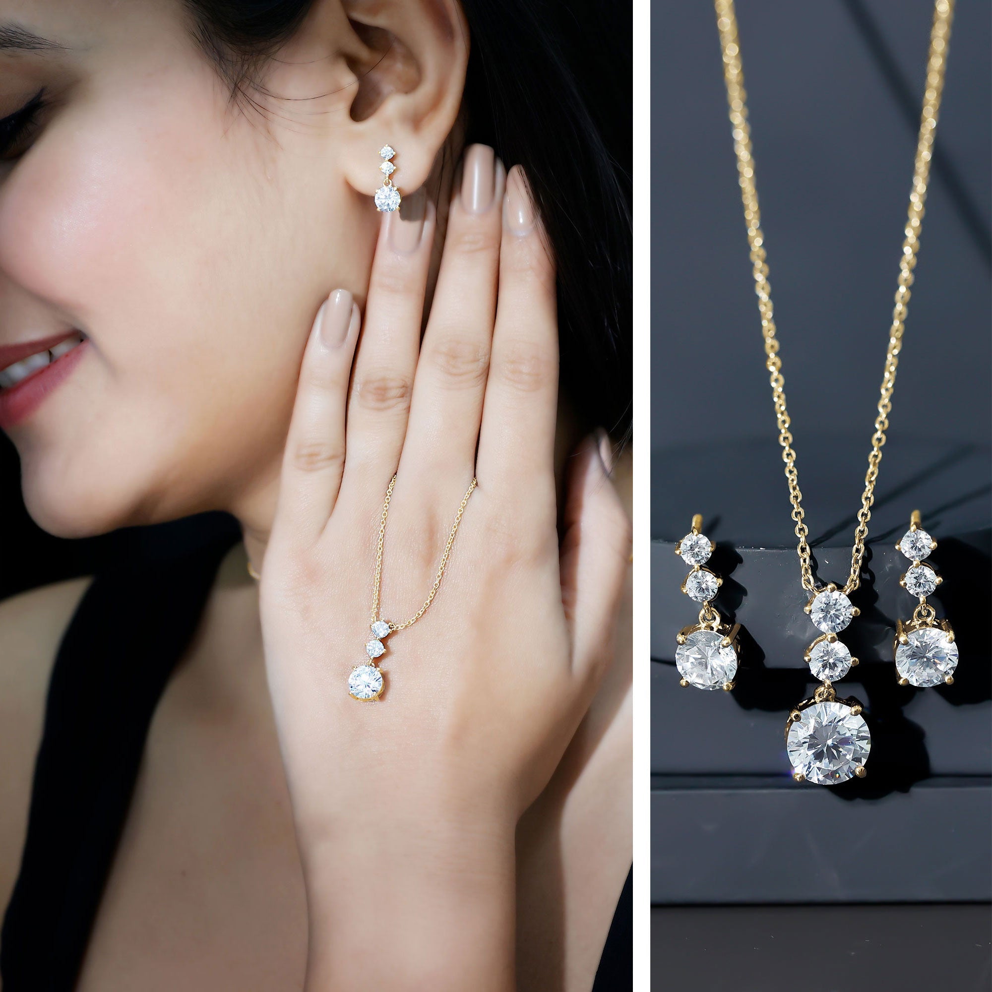 Cubic Zirconia Dangle Necklace and Earrings Set For Bride
