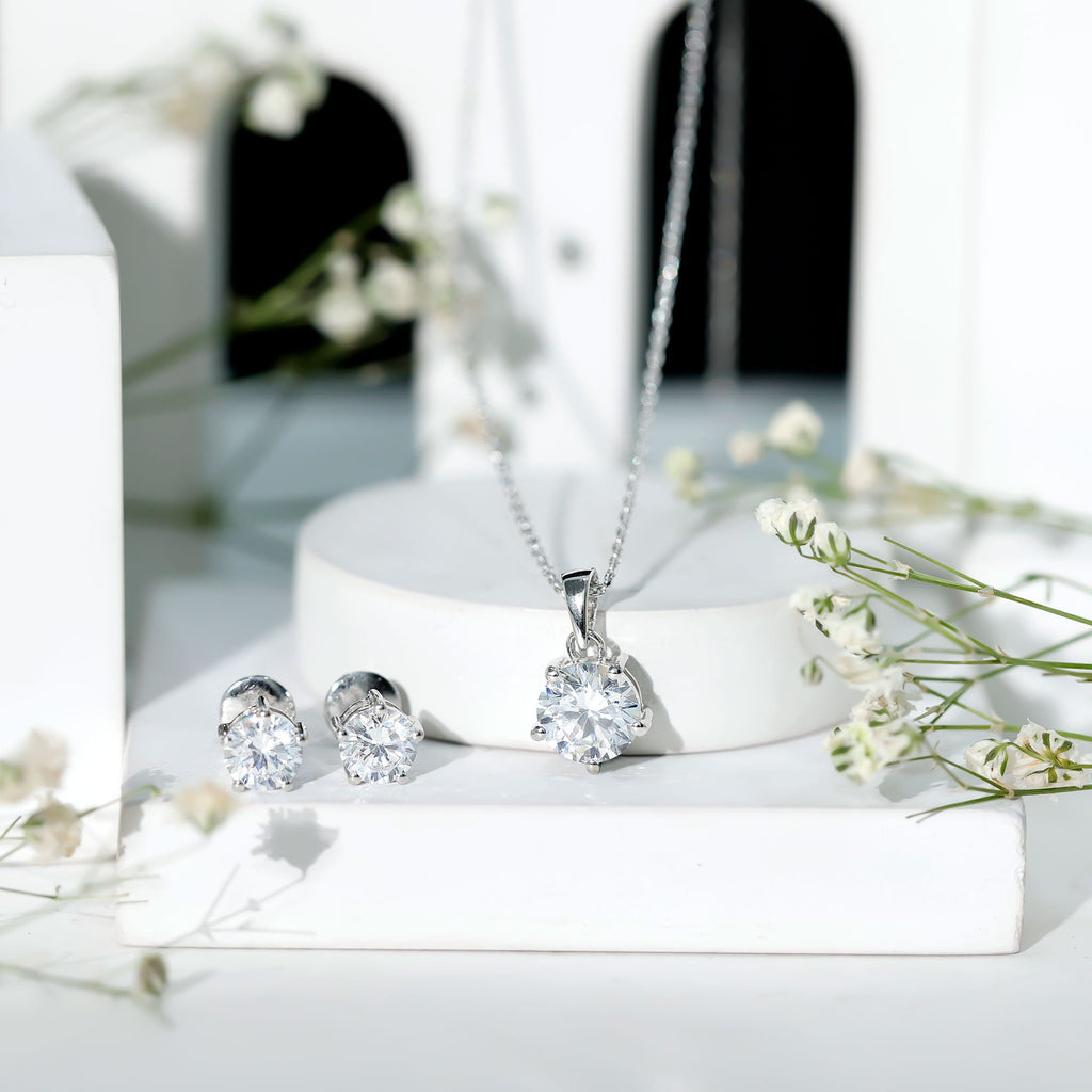 2 CT Zircon Solitaire Pendant and Earrings Set