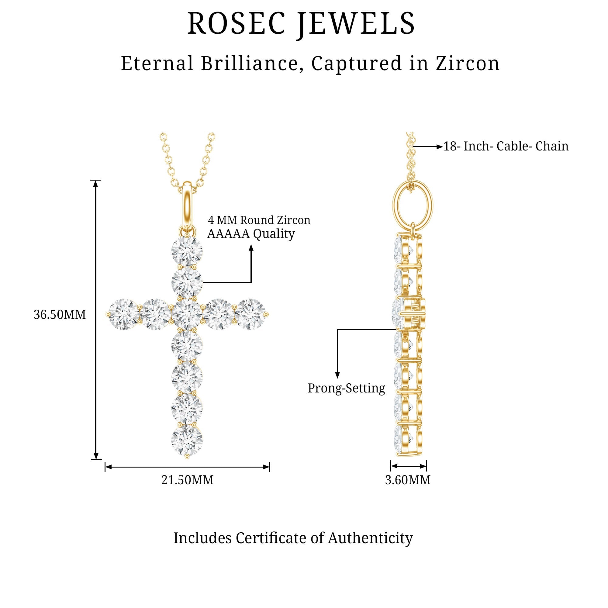 Certified Zircon Simple Cross Pendant Necklace