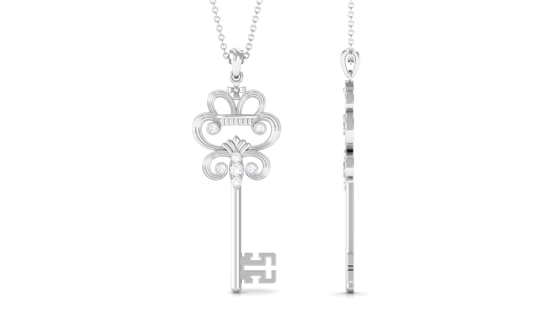 Moissanite Vintage Key Pendant Necklace with Certificate