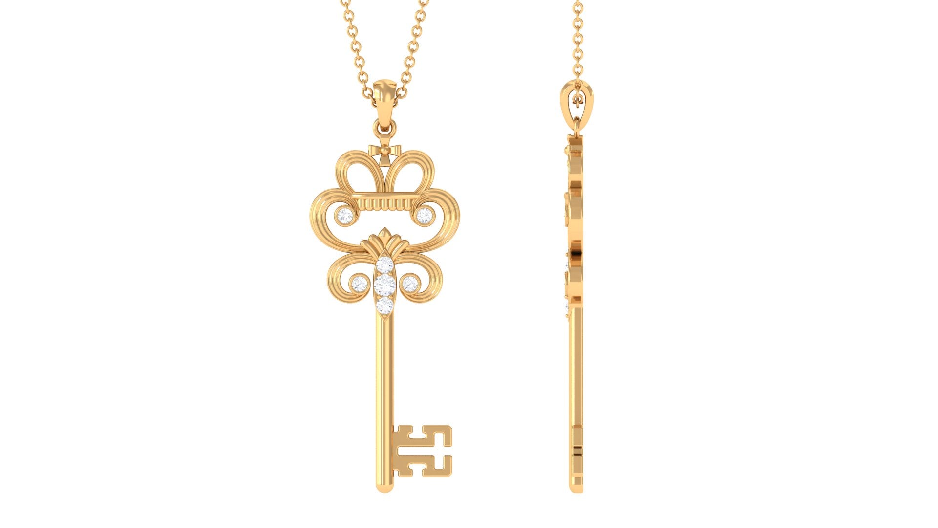 Moissanite Vintage Key Pendant Necklace with Certificate