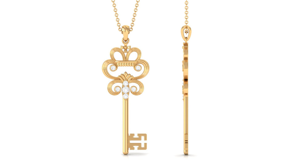 Moissanite Vintage Key Pendant Necklace with Certificate