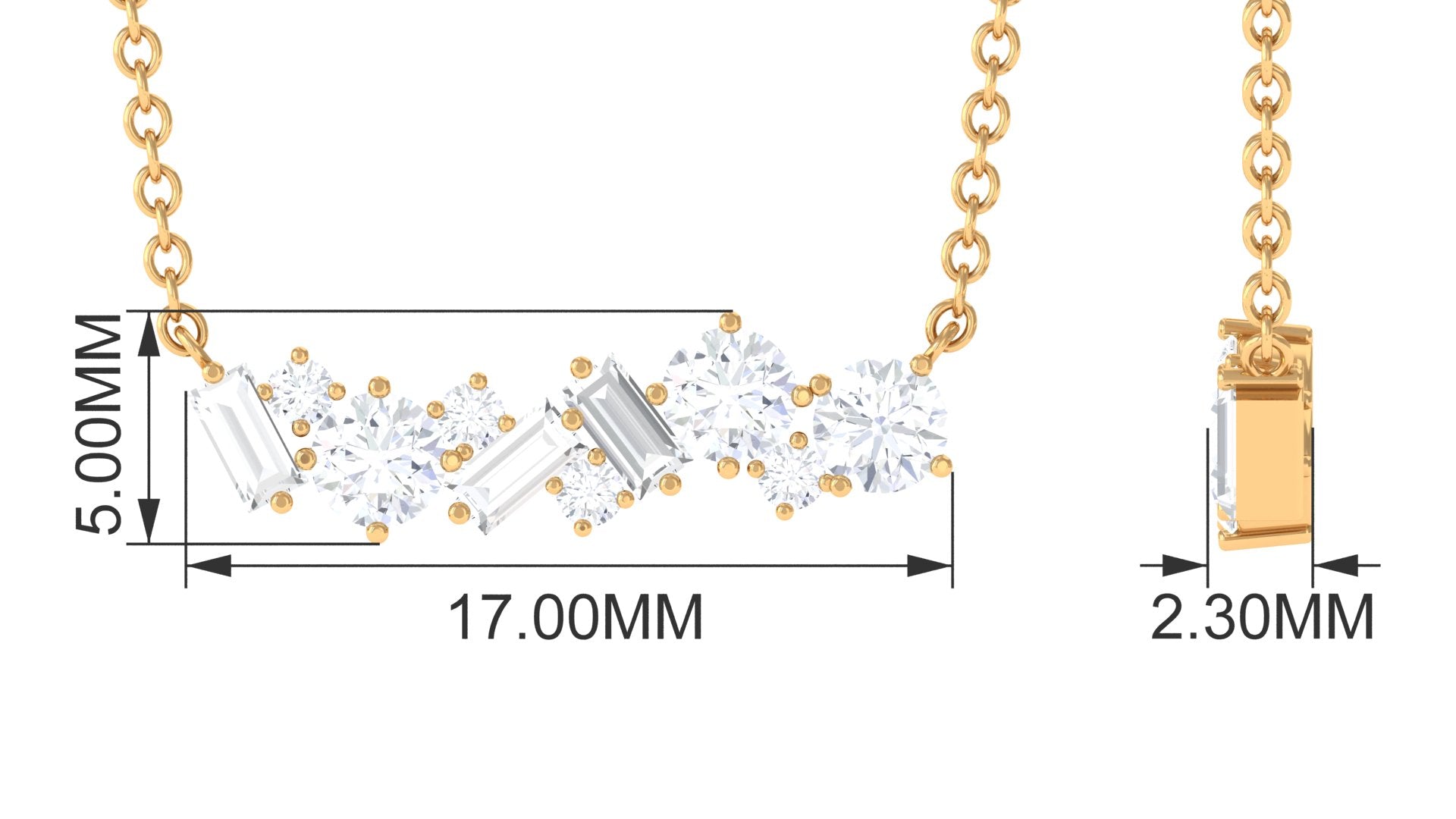 0.75 CT Round and Baguette Cut Moissanite Cluster Bar Necklace