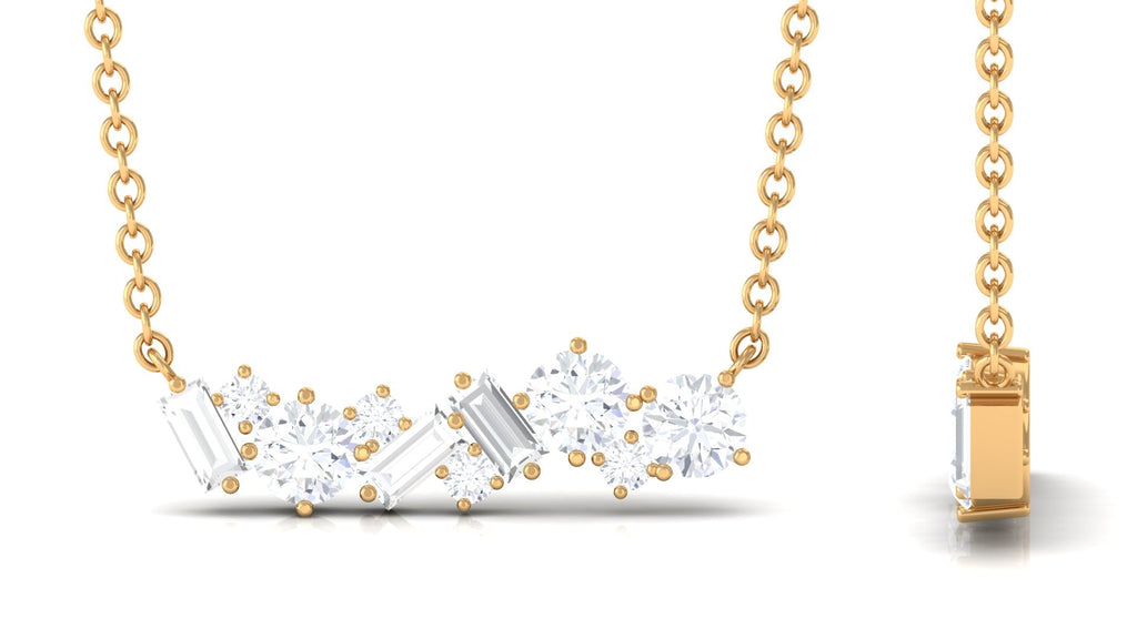 0.75 CT Round and Baguette Cut Moissanite Cluster Bar Necklace