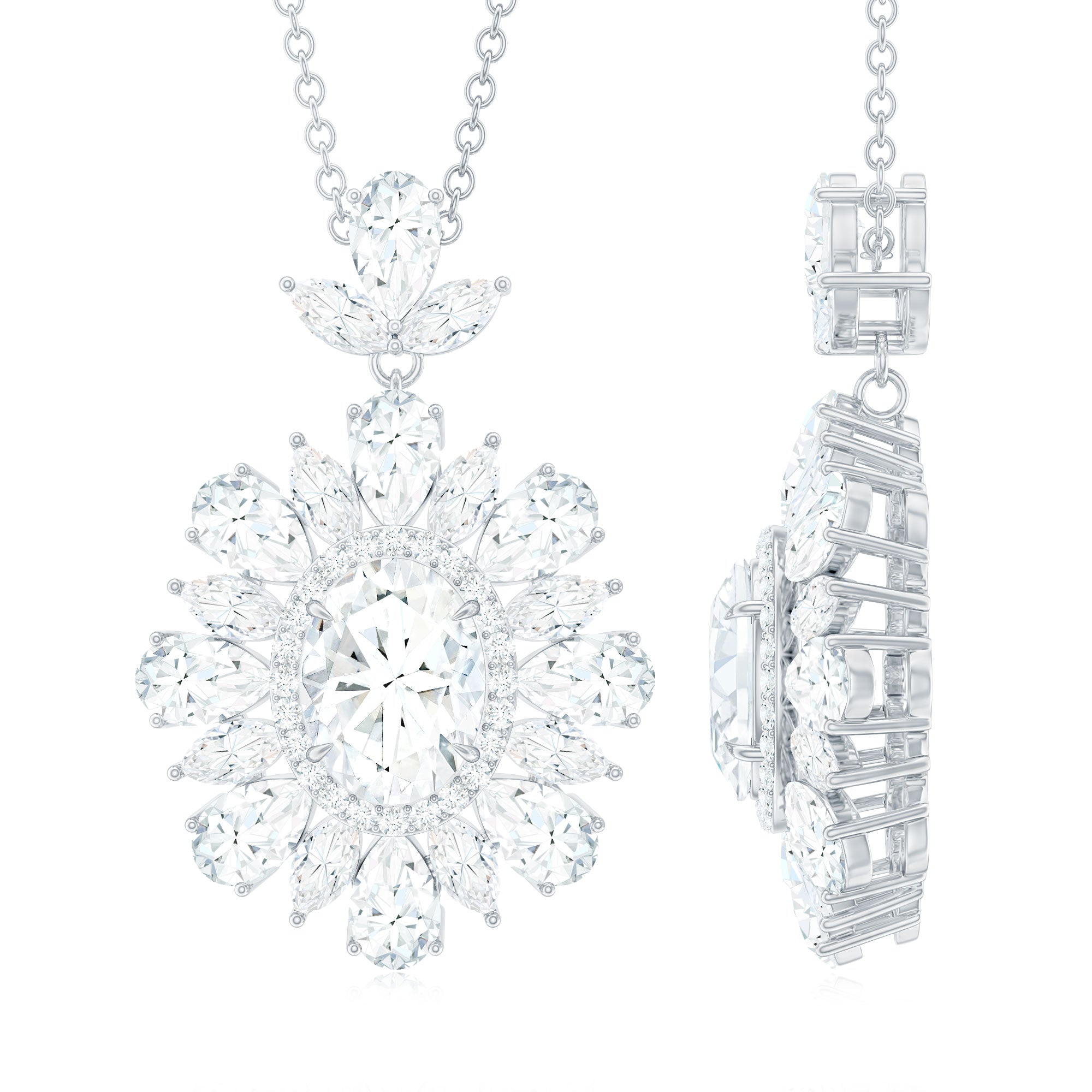 Certified Oval Moissanite Bridal Pendant Necklace