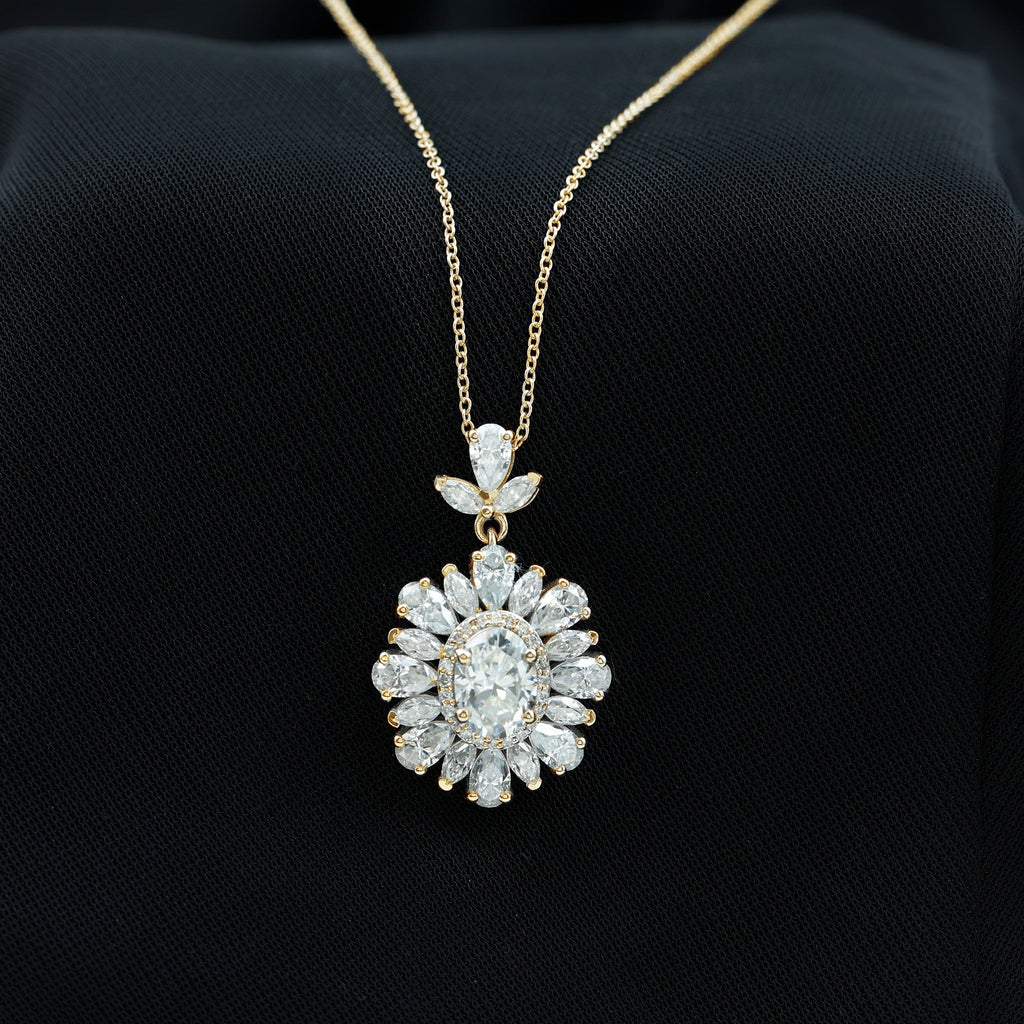Certified Oval Moissanite Bridal Pendant Necklace