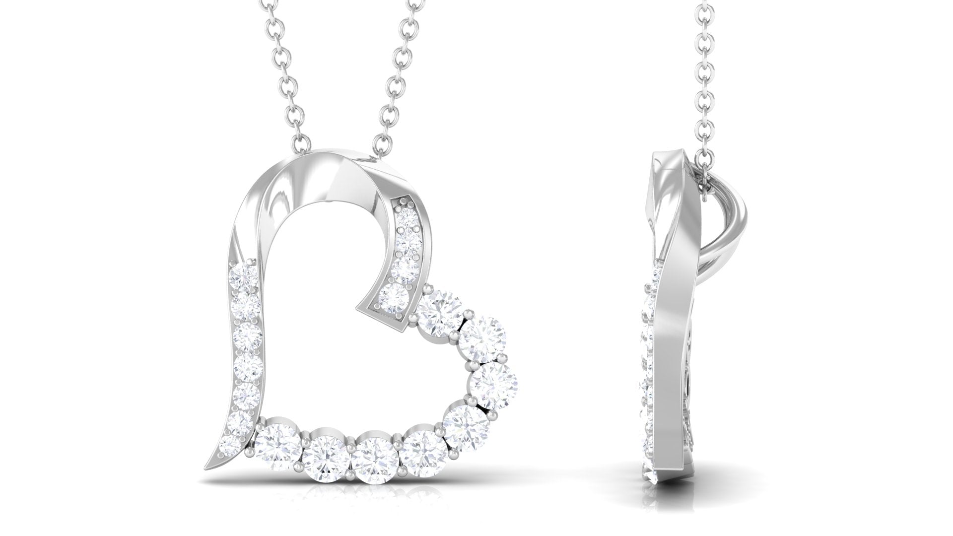 1 CT Round Cut Moissanite Heart Pendant in Prong Setting