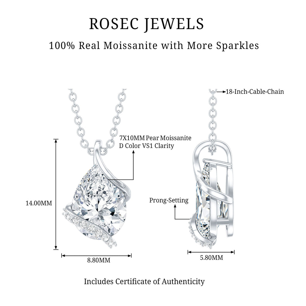 2 Carat Pear Shaped Moissanite Solitaire Pendant in Silver
