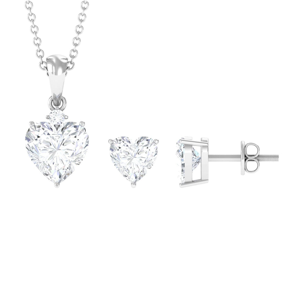 5 Carat Solitaire Moissanite Heart Pendant and Earrings Set