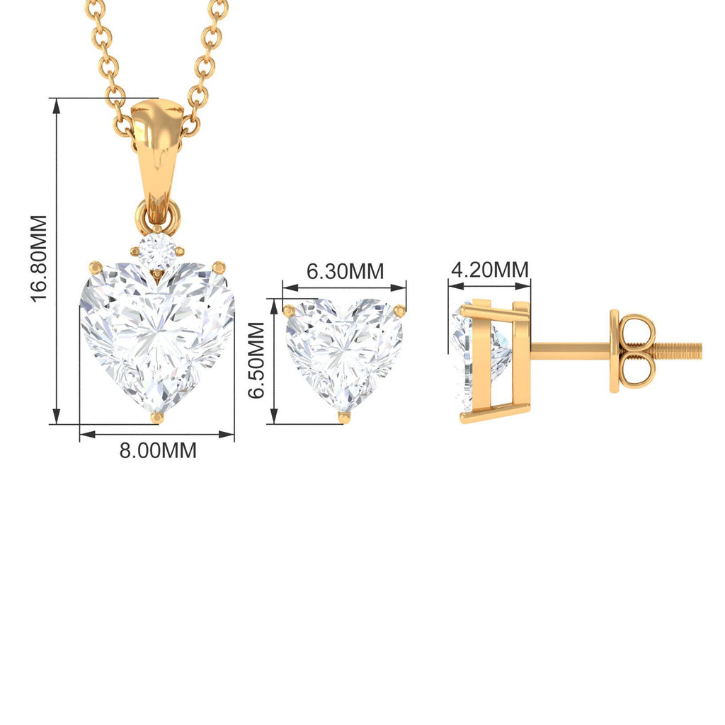 5 Carat Solitaire Moissanite Heart Pendant and Earrings Set