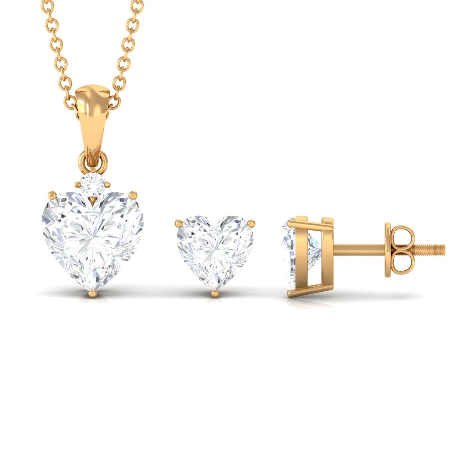 5 Carat Solitaire Moissanite Heart Pendant and Earrings Set