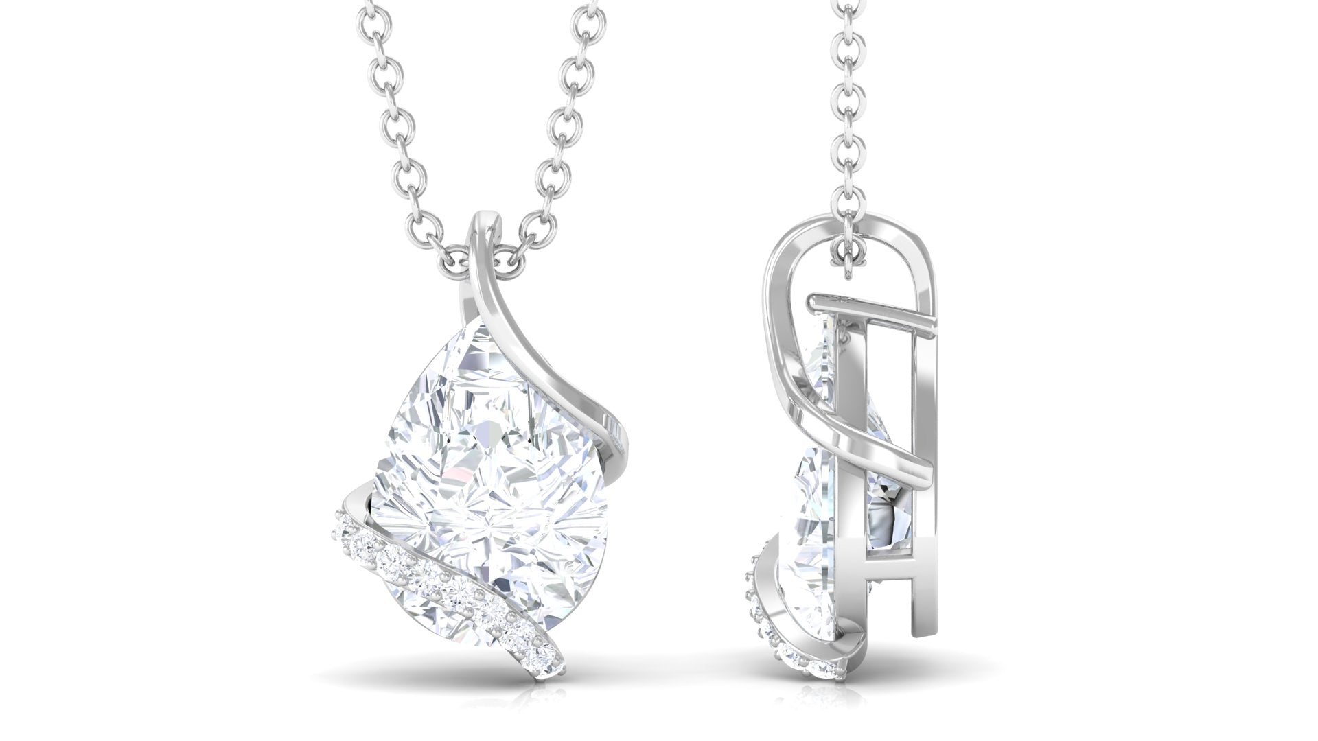 Pear Cut Cubic Zirconia Solitaire Teardrop Necklace