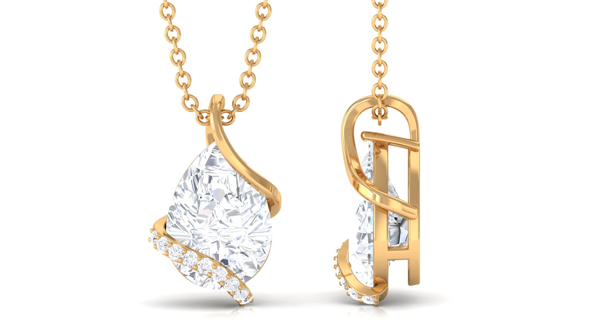 Pear Cut Cubic Zirconia Solitaire Teardrop Necklace