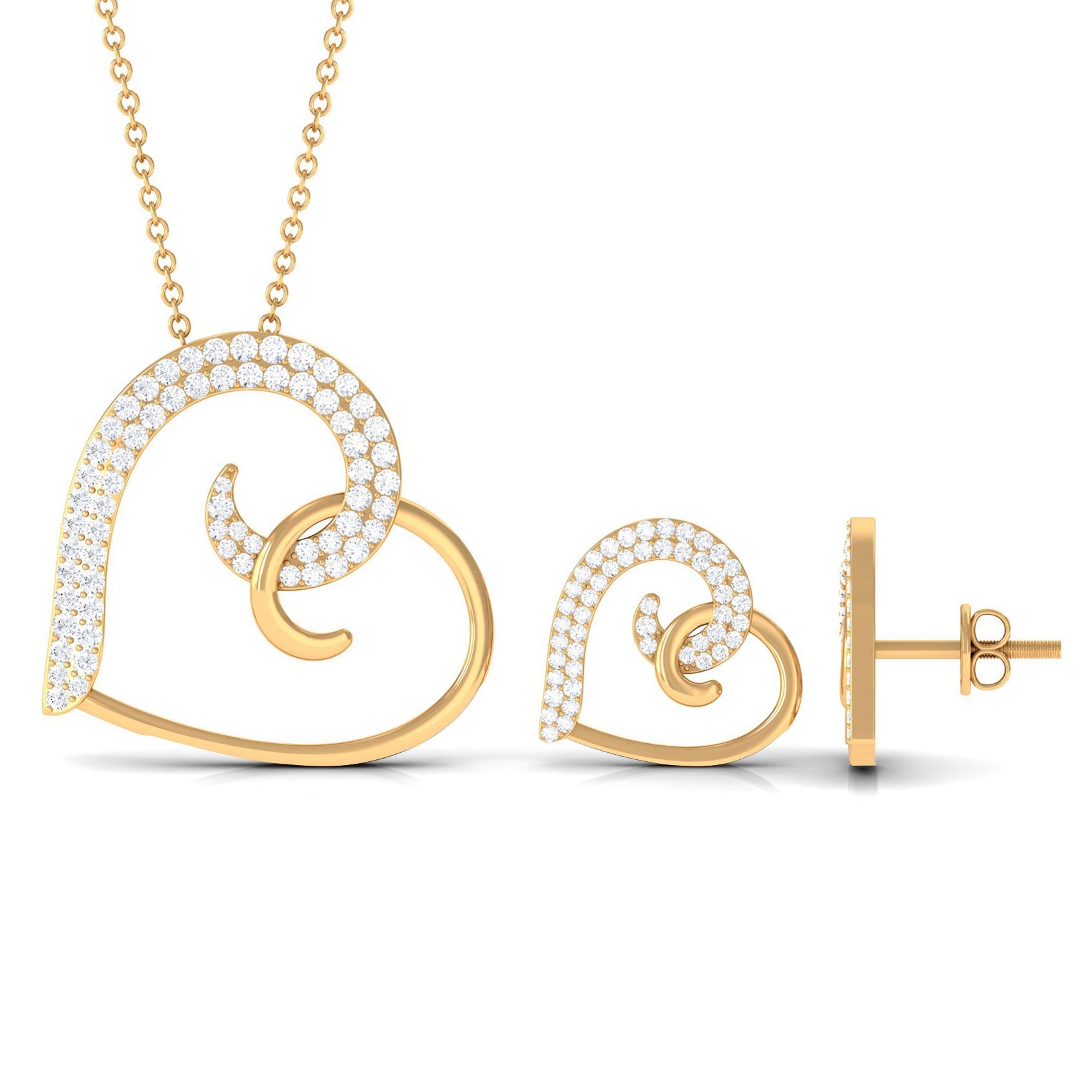 Modern Heart Necklace and Earrings Set with Certified Moissanite