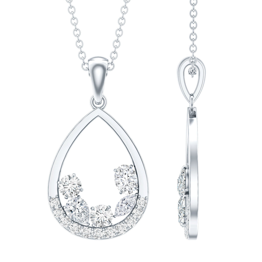 1 Carat Designer Moissanite Teardrop Pendant Necklace in Silver