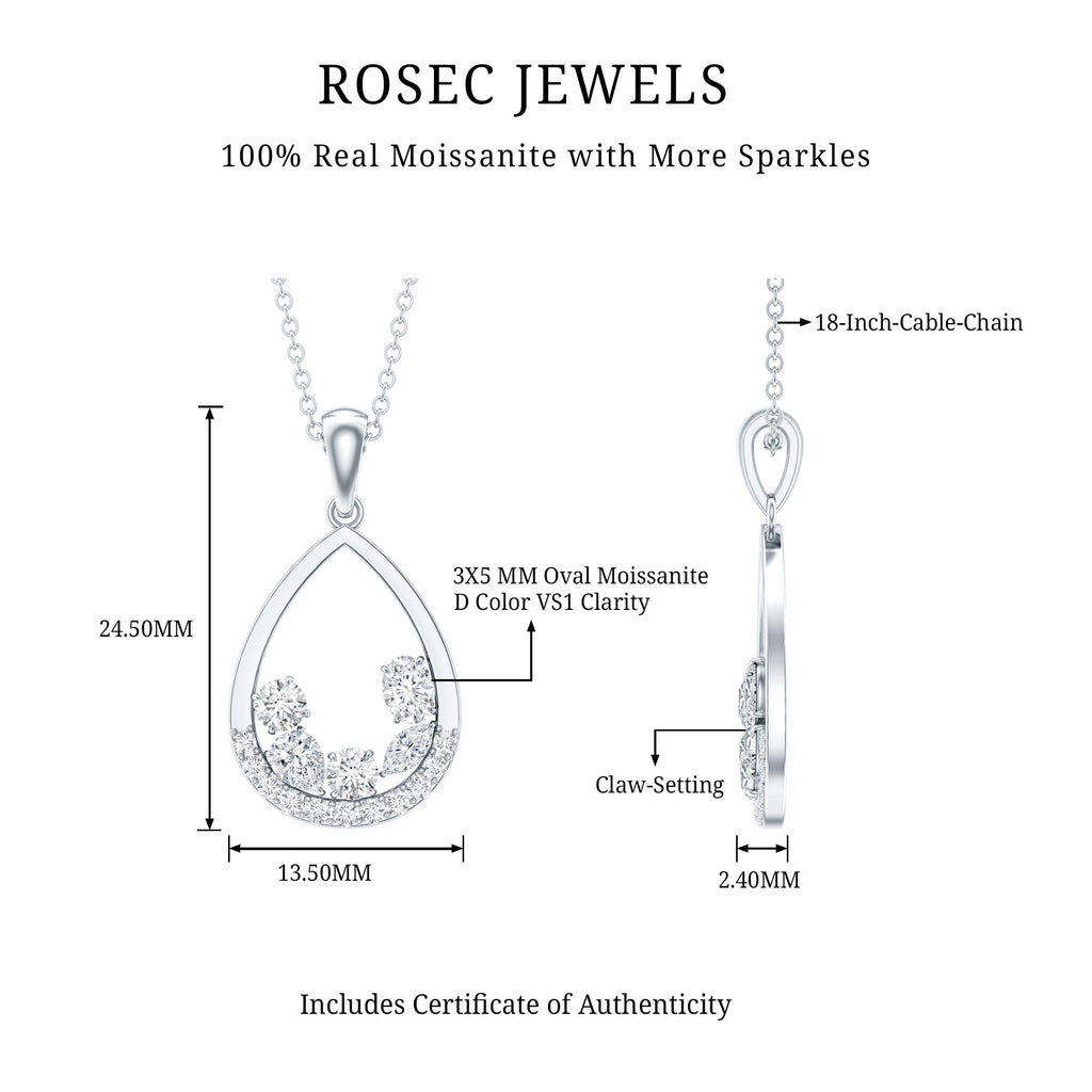 1 Carat Designer Moissanite Teardrop Pendant Necklace in Silver