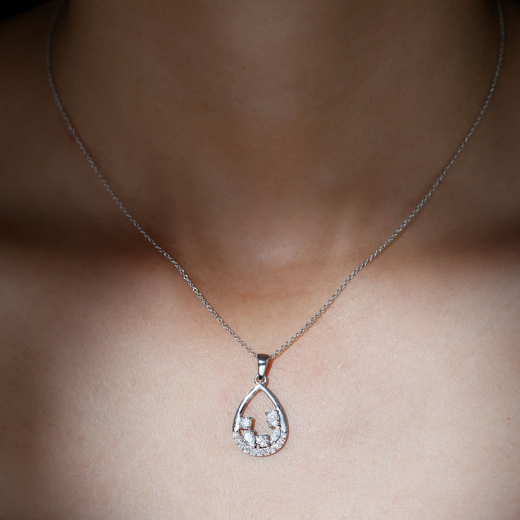 1 Carat Designer Moissanite Teardrop Pendant Necklace in Silver