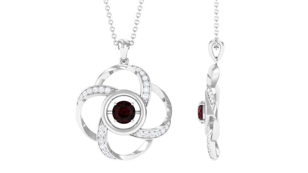 5 MM Natural Garnet Flower Pendant with Diamond