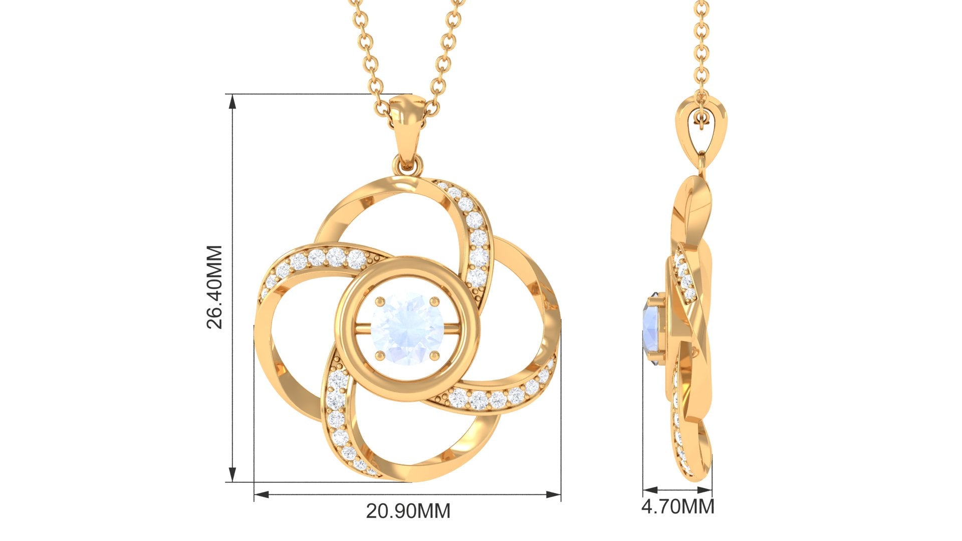 Modern Flower Pendant with Round Moonstone and Diamond
