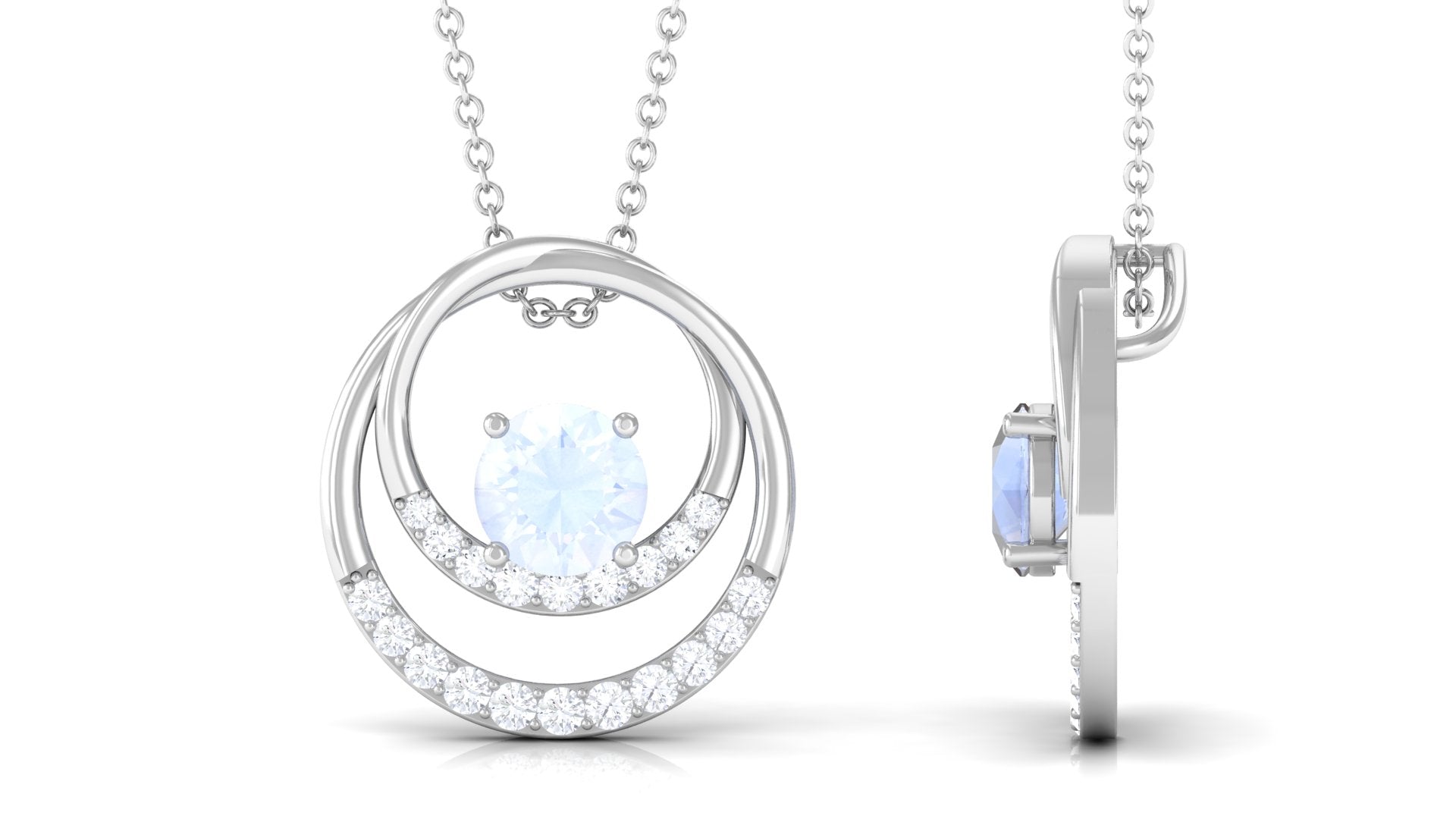 Classic Moonstone and Diamond Open Circle Pendant