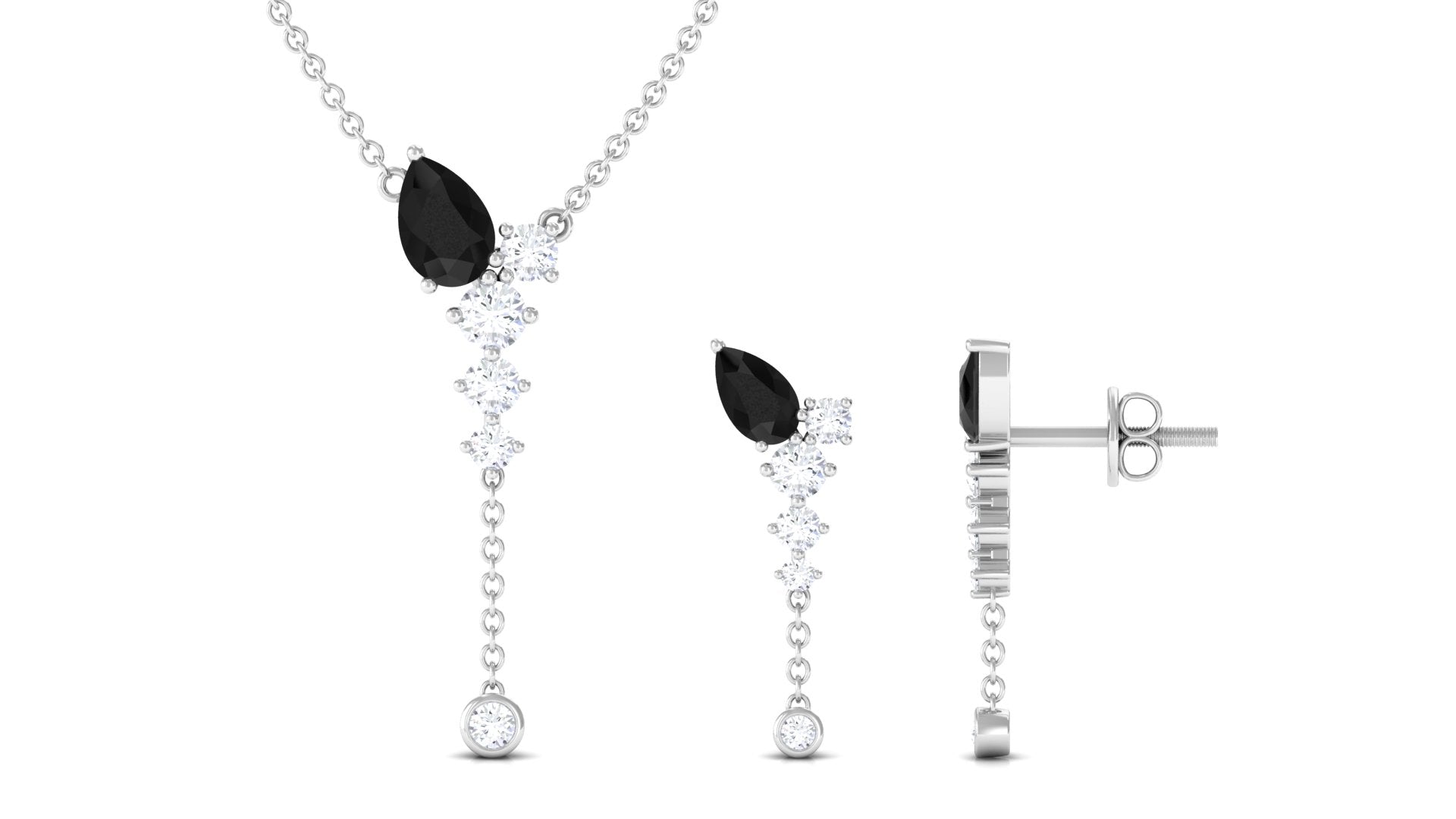 Certified Real Black Onyx Bridal Necklace and Earrings Set with Diamond