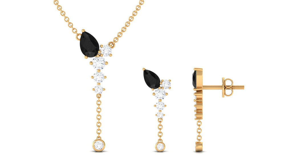 Certified Real Black Onyx Bridal Necklace and Earrings Set with Diamond
