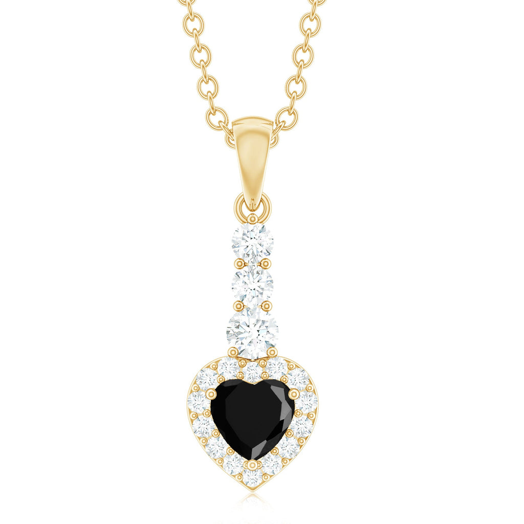 Natural Black Spinel Heart Pendant Necklace with Diamond Halo