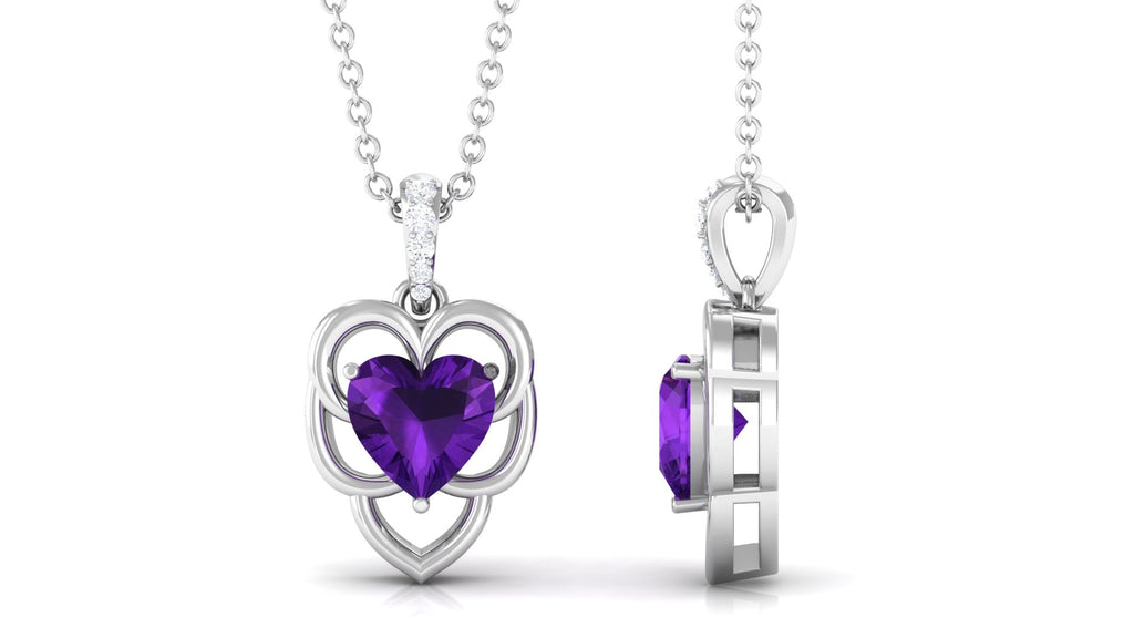 Natural 1 Carat Amethyst Diamond Heart Promise Necklace