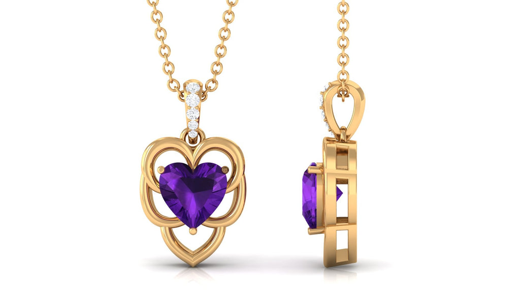 Natural 1 Carat Amethyst Diamond Heart Promise Necklace
