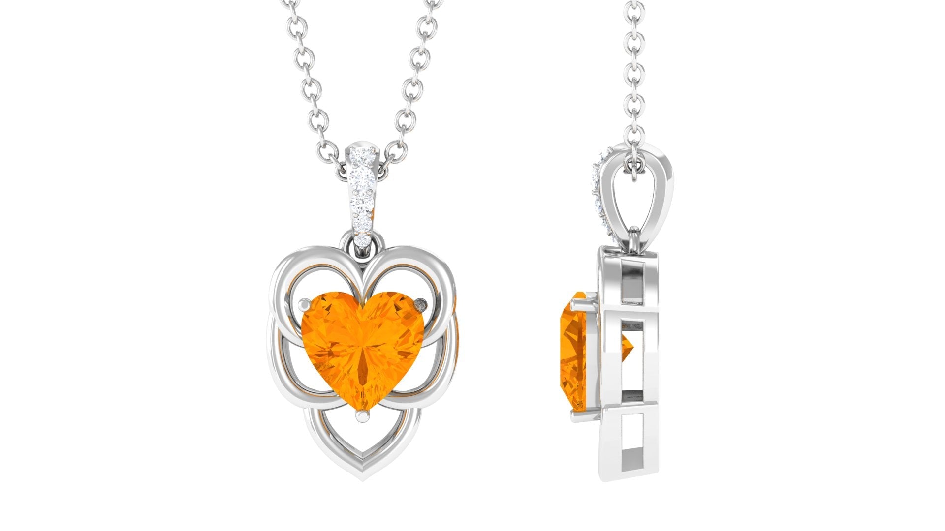 Heart Shape Fire Opal Leaf Pendant with Diamond Accent Bail
