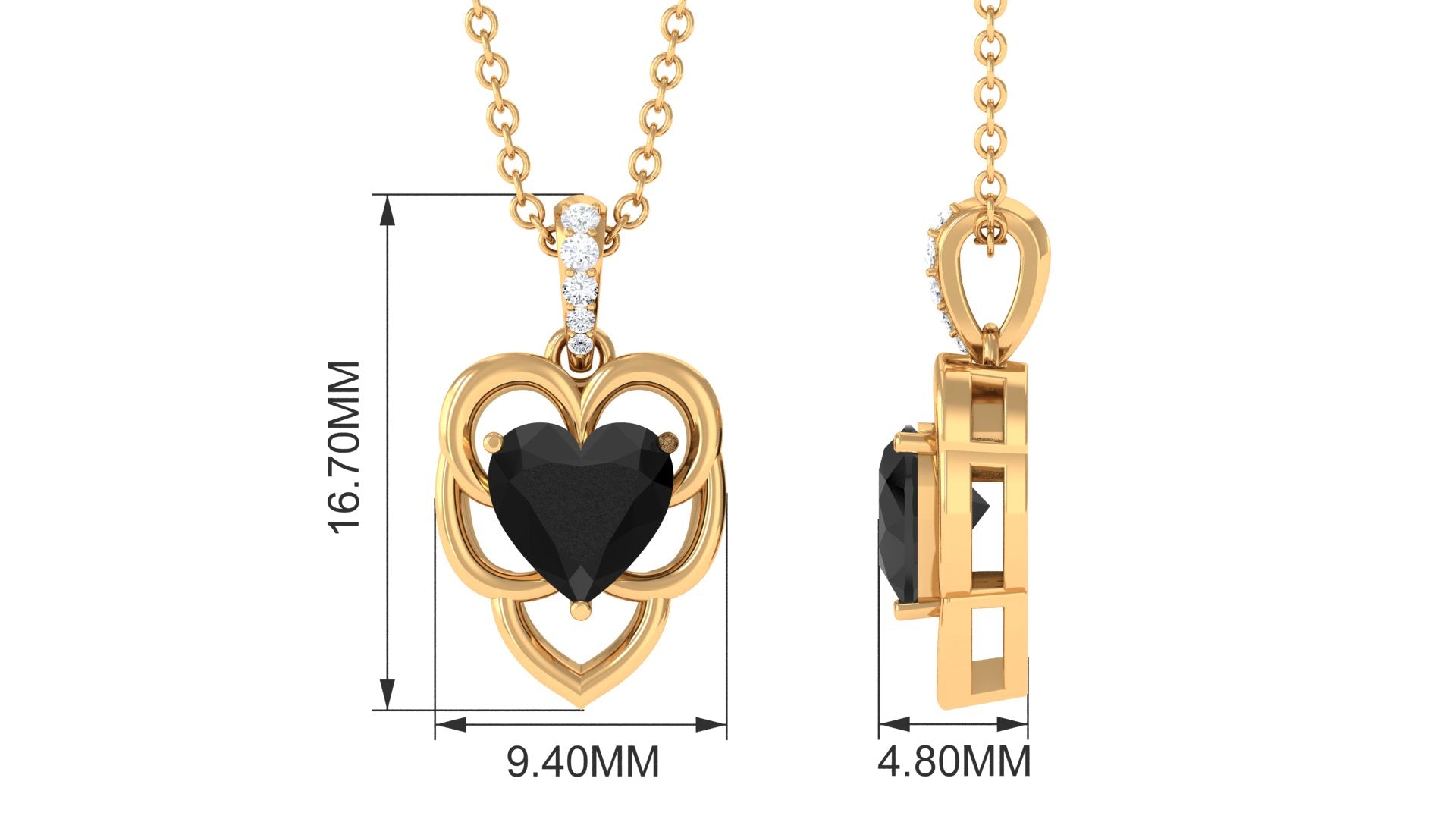 Real 2 Carat Black Onyx Heart Necklace with Diamond