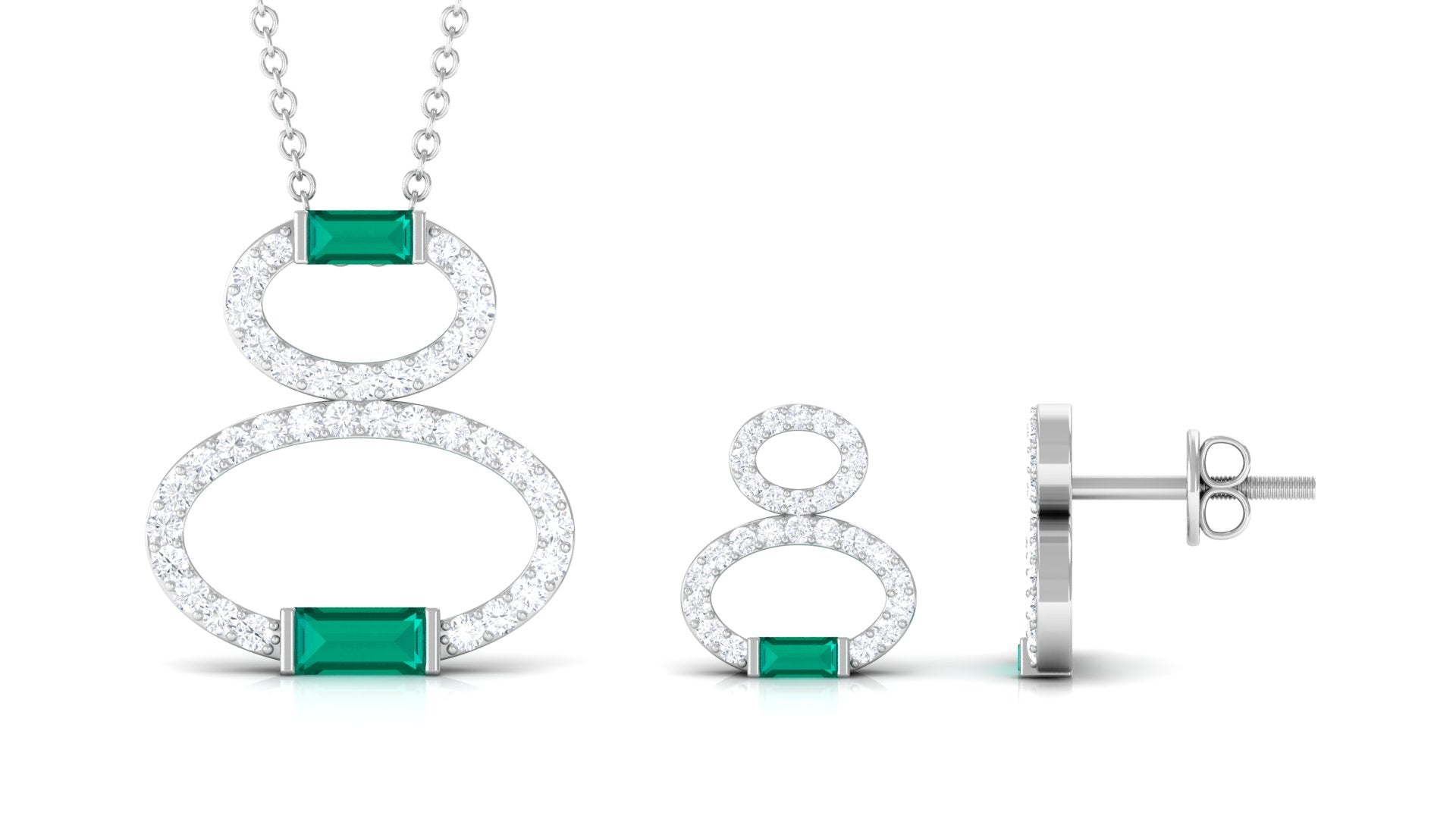 Baguette Cut Emerald Classic Jewelry Set with Moissanite