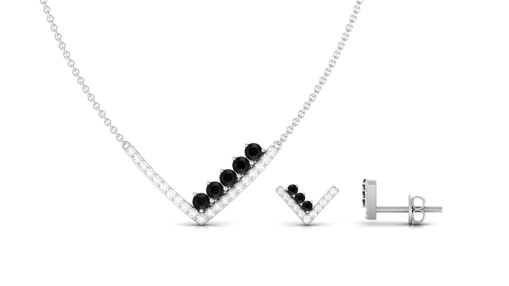 Created Black Diamond and Diamond V-Style Jewelry Set