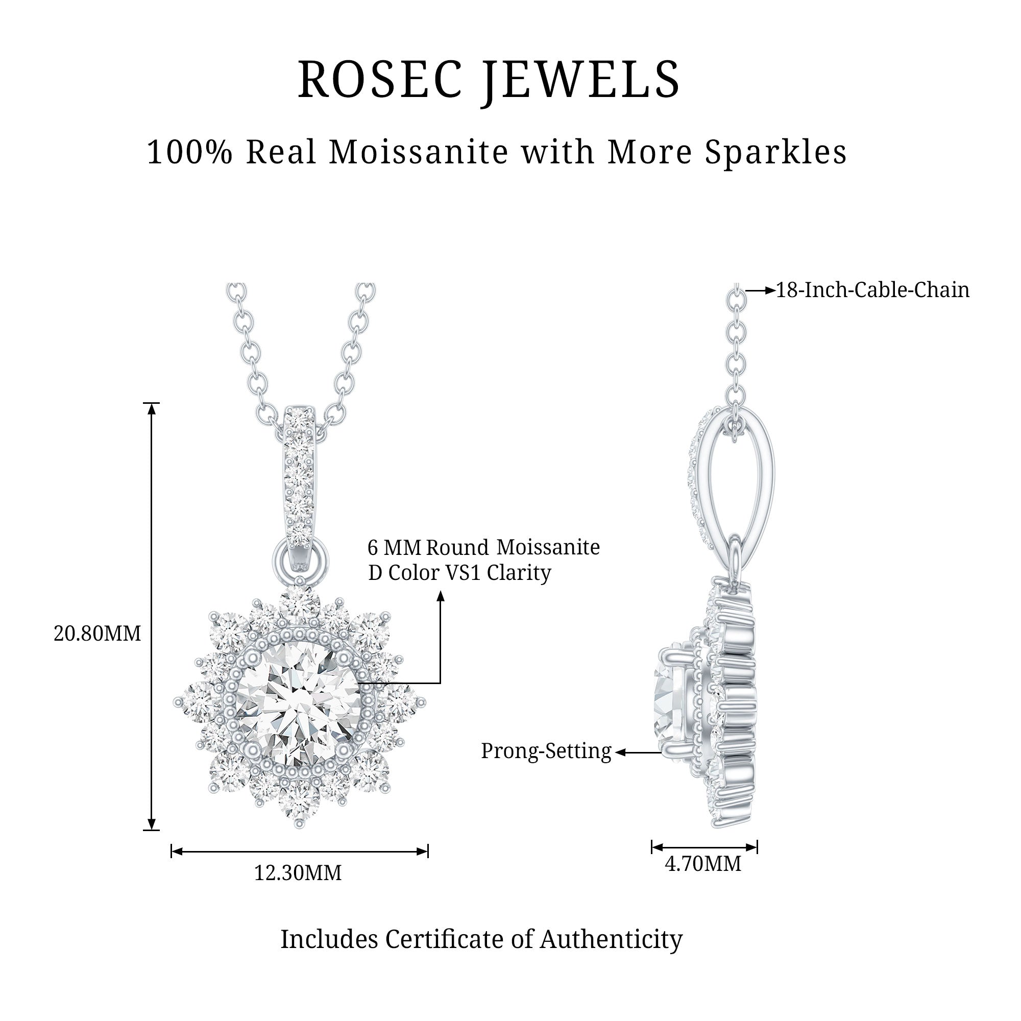 1 Carat Moissanite Vintage Inspired Necklace for Wedding