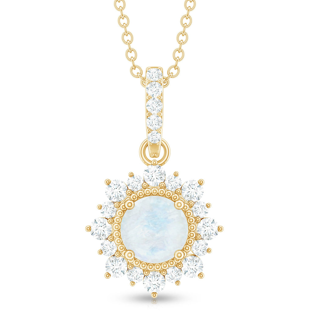 6MM Round Moonstone Halo Pendant with Diamond Bail