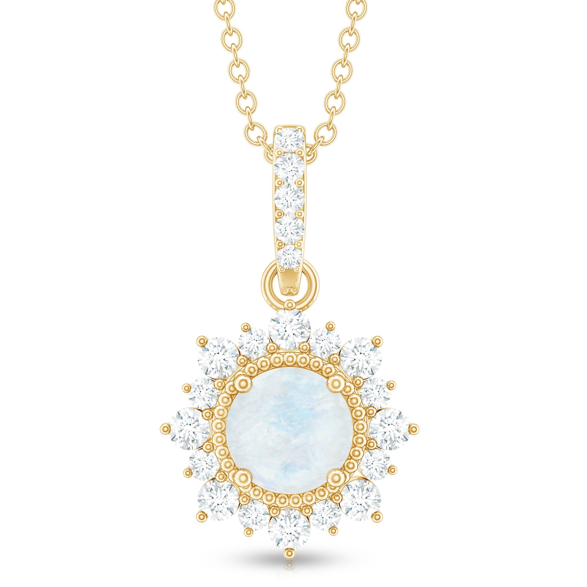 6MM Round Moonstone Halo Pendant with Diamond Bail