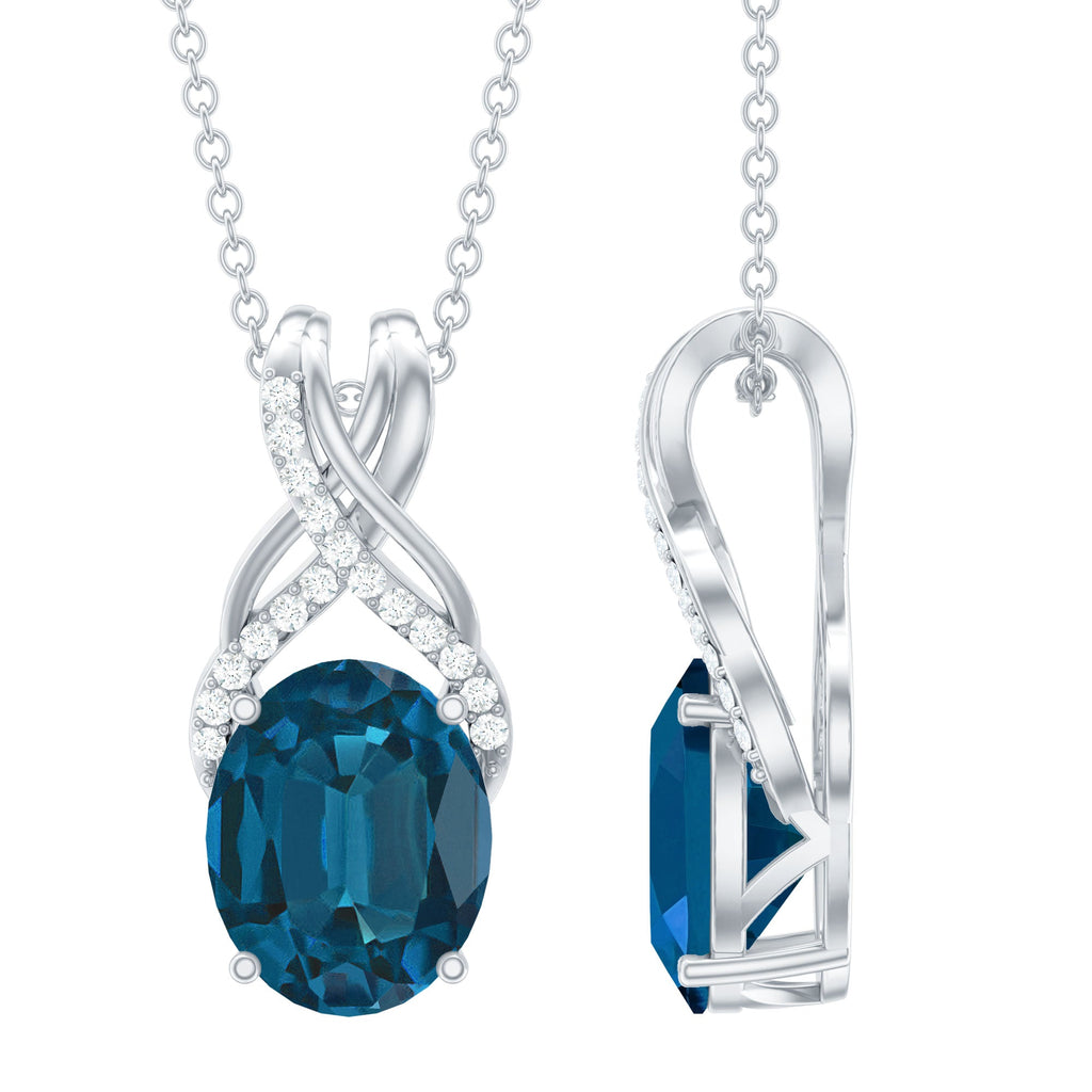 2.5 Carat Oval London Blue Topaz Solitaire Necklace with Diamond Twisted Bail