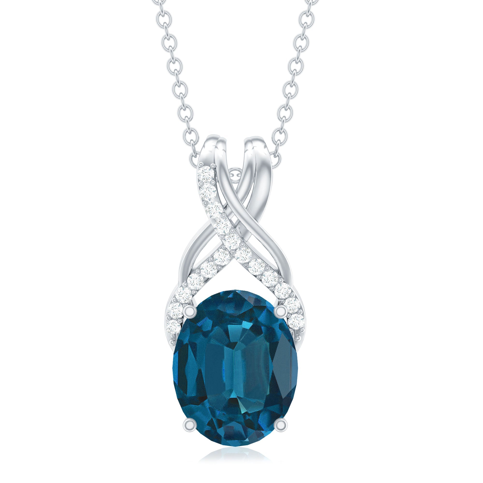 2.5 Carat Oval London Blue Topaz Solitaire Necklace with Diamond Twisted Bail